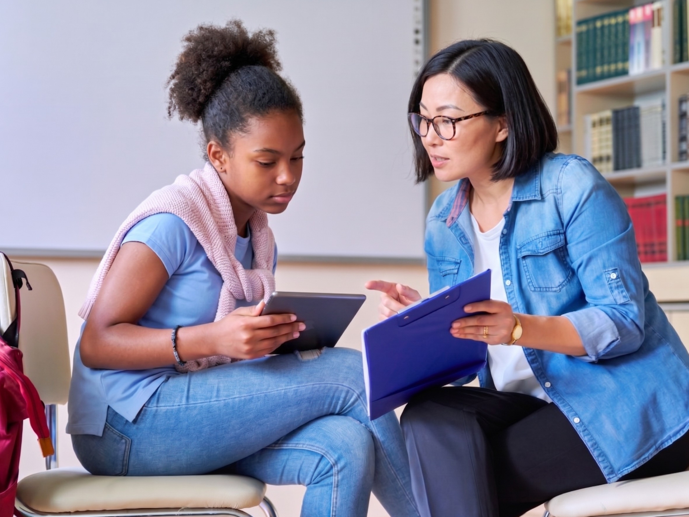 black middle school girl with tutor